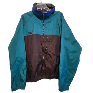Vintage Columbia Men's Windbreaker Black Teal Blue Full Zip XL